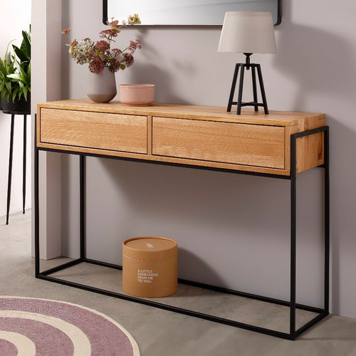 Туалетный столик консоль G+K с 2 ящиками из массива дикого дуба в стиле лофт