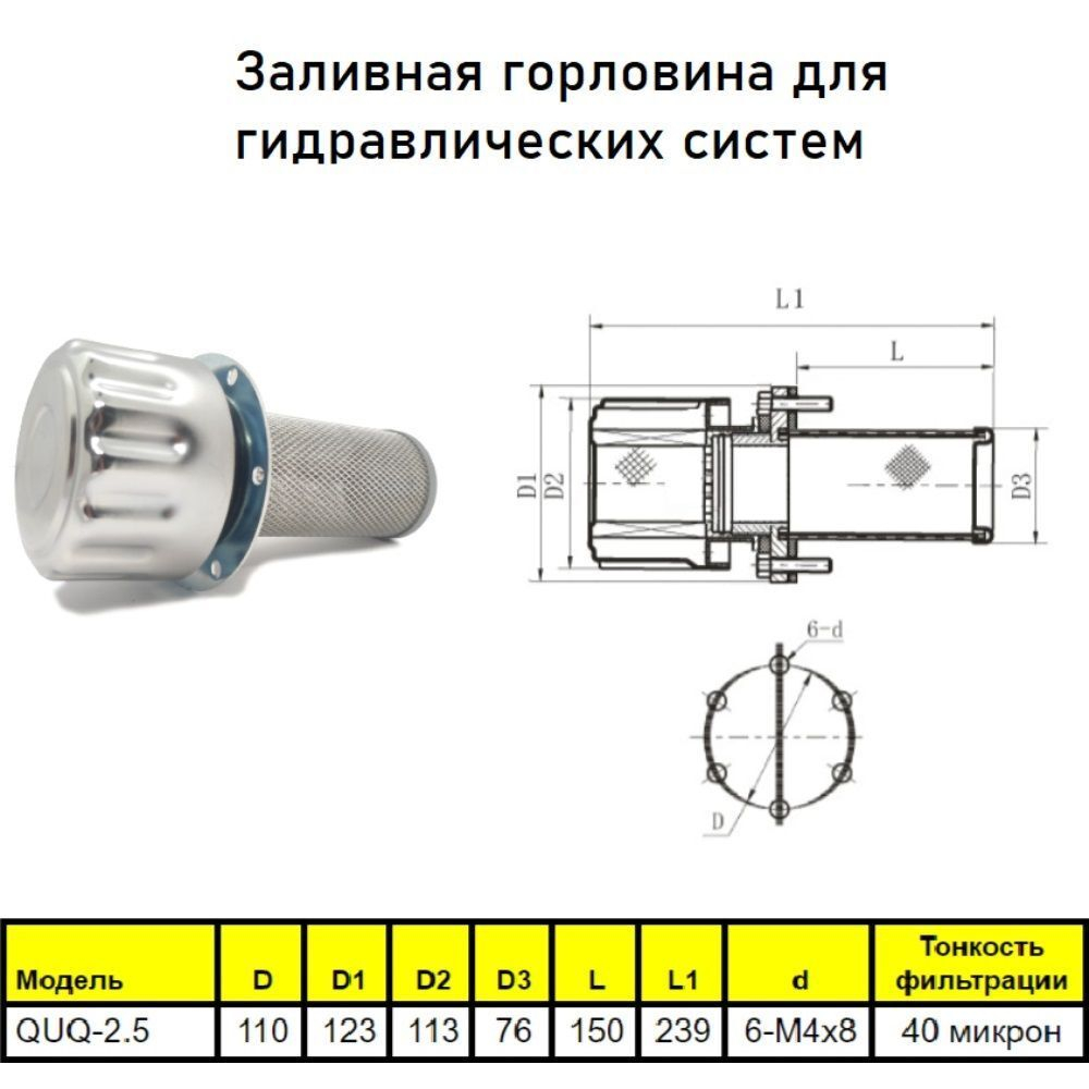 Заливная горловина в гидробак QUQ-2.5 для гидравлических систем