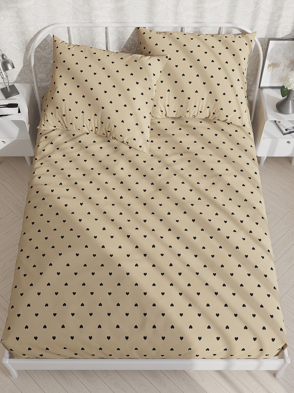 Постельное белье "КОТИКИ (беж)/Adele" 2-спальный наволочки 50х70 2шт Простынь на резинке 160х200 см Пододеяльник 175х215 см Сказка сатин