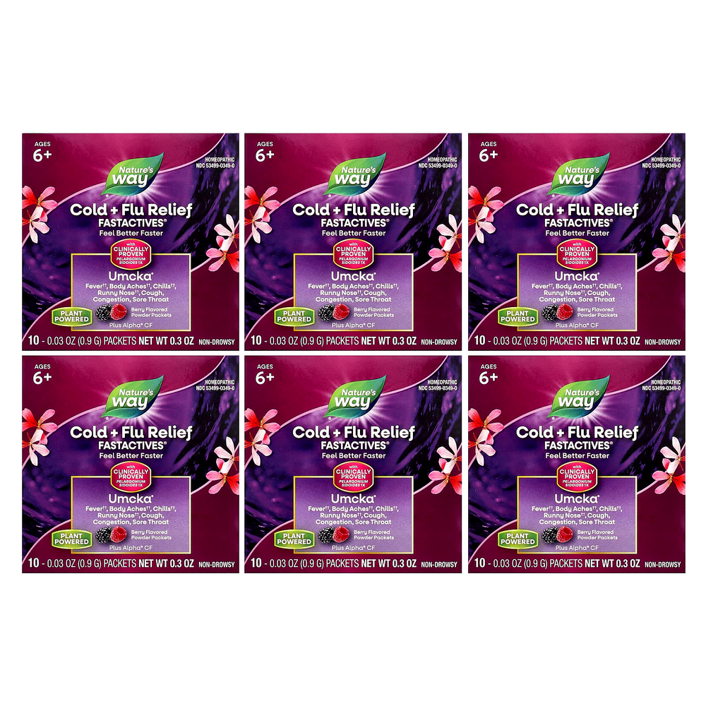 Nature's Way, Umcka®, средство от простуды и гриппа, для детей от 6 лет, с ягодами, 6 упаковок, по 10 пакетиков