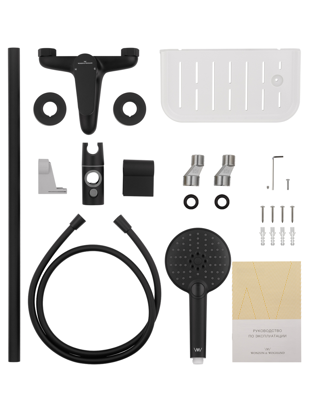 Смеситель для ванны с душевым гарнитуром WONZON & WOGHAND ALFA, Черный матовый (WW-AE3201-MB)