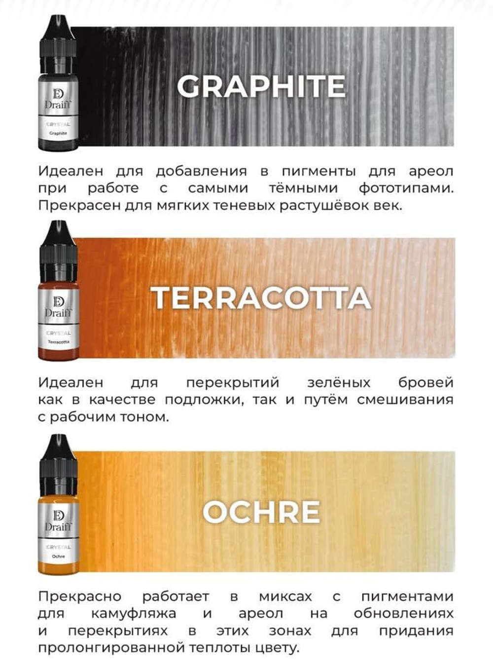 Draiff Mix CRYSTAL Мини-сет пигментов для перманентного макияжа бровей, 6х6 мл