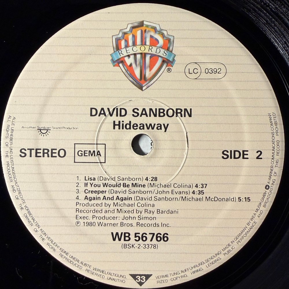 David Sanborn ‎– Hideaway (Германия 1988г.)