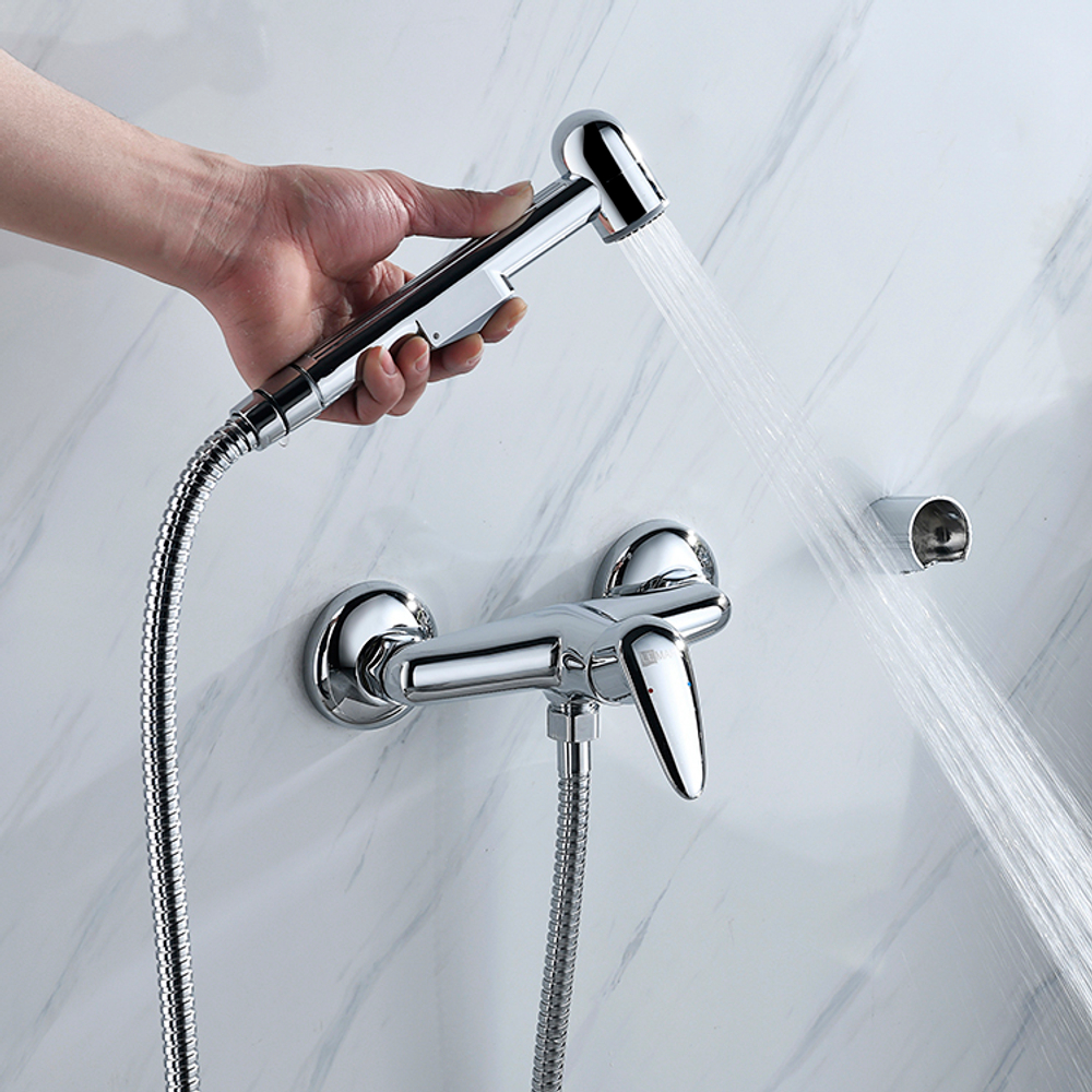 СМЕСИТЕЛЬ НАСТЕННЫЙ С ГИГИЕНИЧЕСКИМ ДУШЕМ ХРОМ LM3318C ПРАМЭН