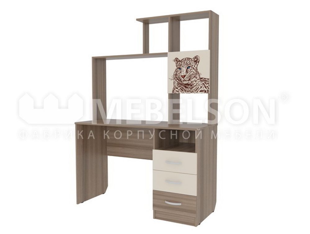 Стол компьютерный «Галерея» 1200, фасад: снежный барс (ясень шимо тёмный/крем)
