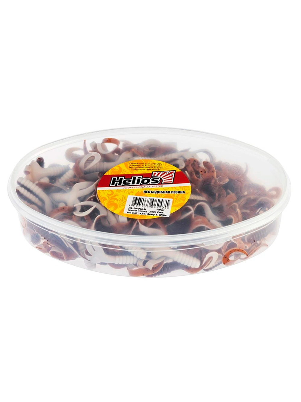 Твистер несъедобный Helios Credo Four tail 3,35"/8,5 см Red & White 100шт. (HS-20-003-N)