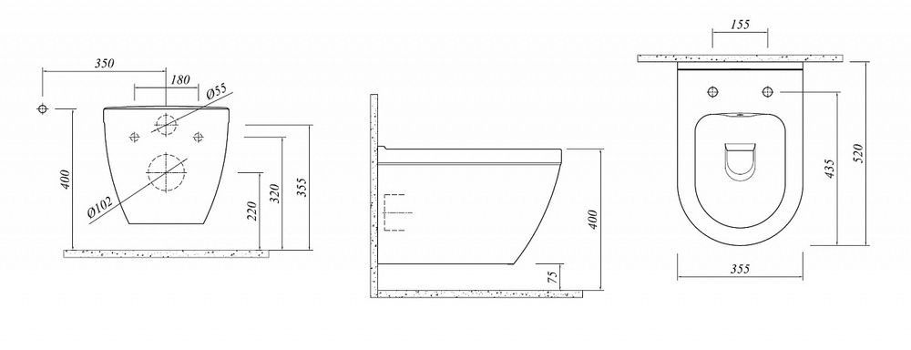 Унитаз подвесной безободковый  Kale IDEA  в комплекте с ТОНКИМ сиденьем микролифт
