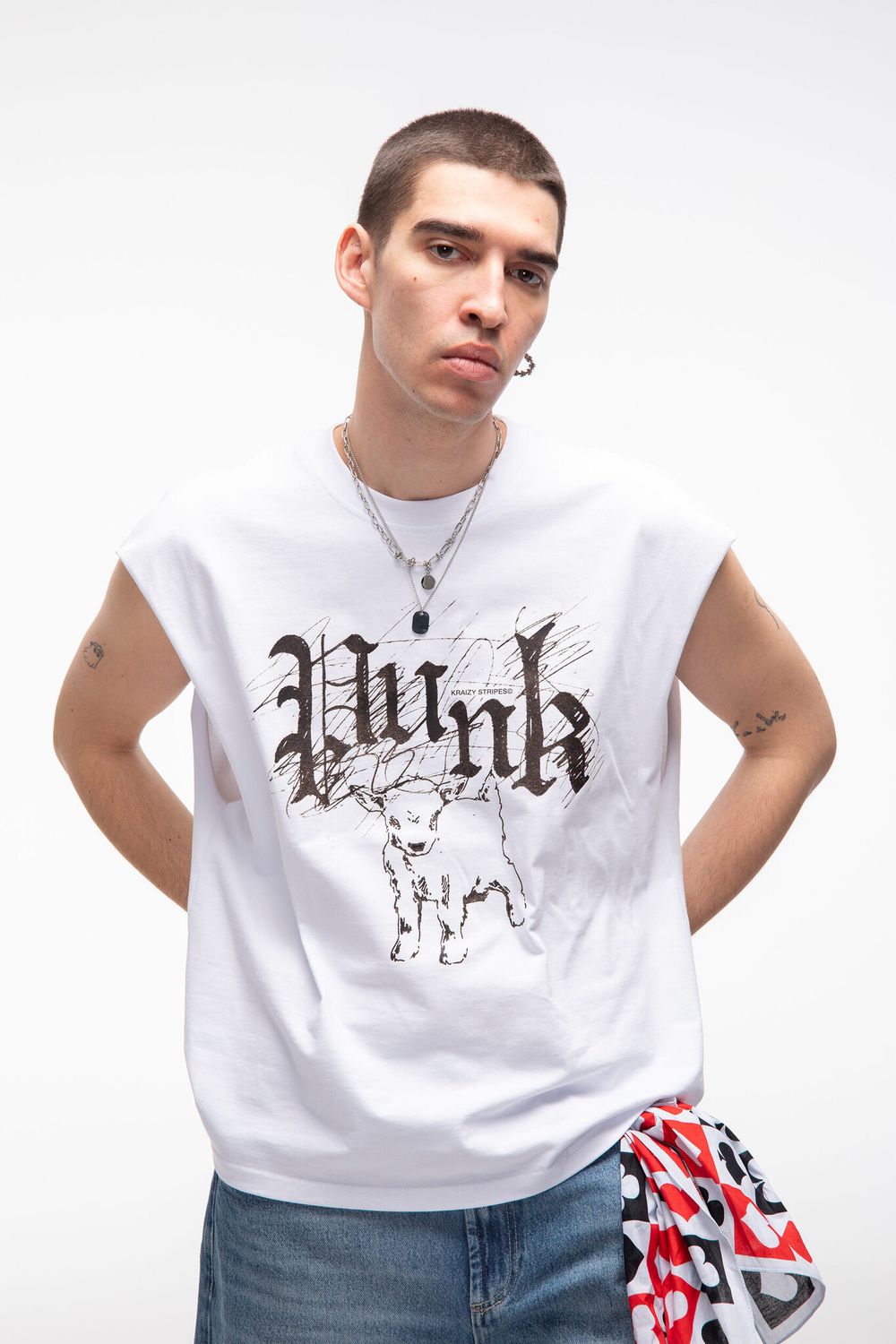 Футболка Kraizy Stripes Без рукавов Goat белая