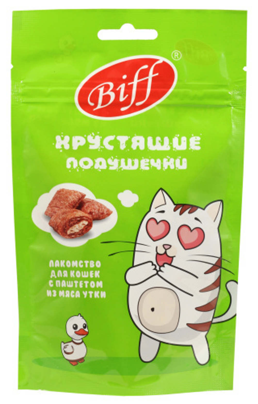 BIFF Лакомство для кошек Хрустящие подушечки с паштетом из утки, 60 г