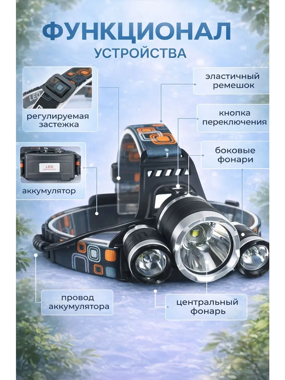 Фонарь налобный аккумуляторный