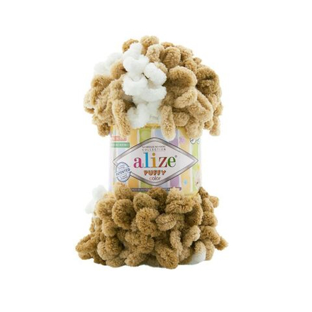 Пуффи колор (Puffy color) пряжа Alize 100%микрополиэстер 5х100г/9 м (8054 бело-бежевый)
