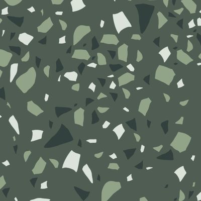 Терраццо - осколки плитки на зеленом фоне