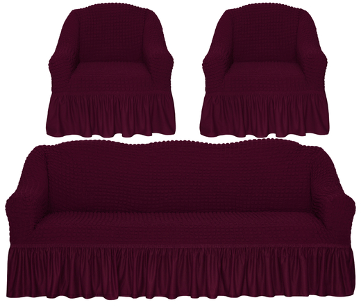 Комплект чехлов на трехместный диван и кресла с оборкой, цвет Бордовый
