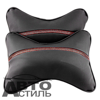 Подушки на подголовник Coolpart - DIAMOND (2шт) - P3010BL-RD - 50 кожзам черный + красный Стразы