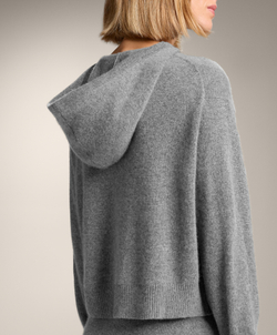 Oysho Толстовка с капюшоном из 100% кашемирового трикотажа, серый меланж