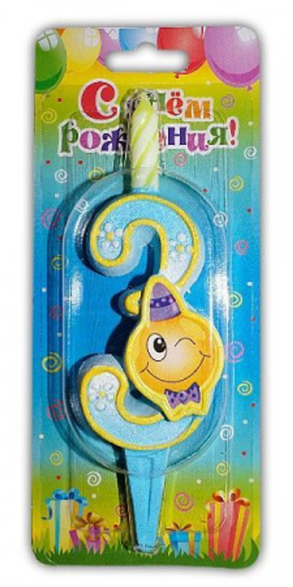 Свеча цифра Смайлик 3 12 см.