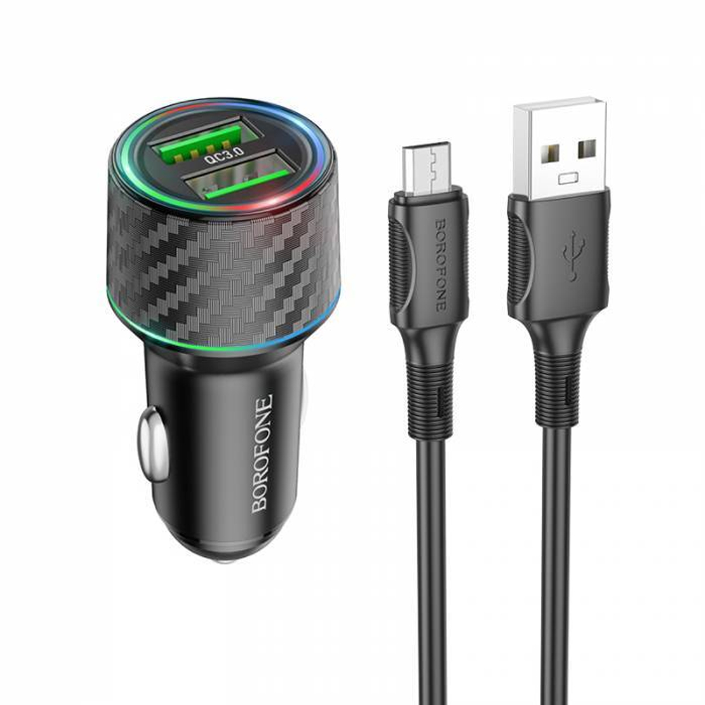 Автомобильный адаптер питания BOROFONE BZ21A Brilliant 36W QC 3.0 + кабель Micro (черный)
