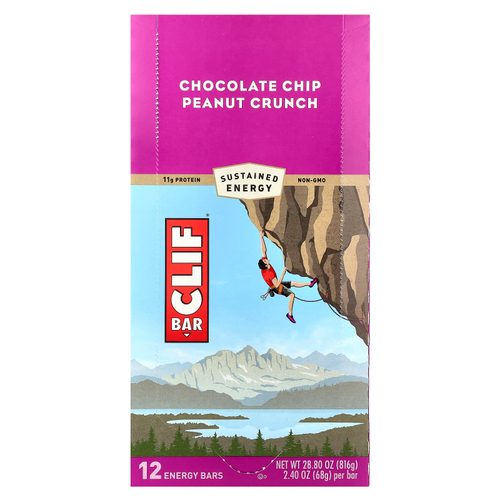 Clif Bar, Энергетический батончик, шоколадная крошка и персик, 12 батончиков, 2,40 унции (68 г) каждый