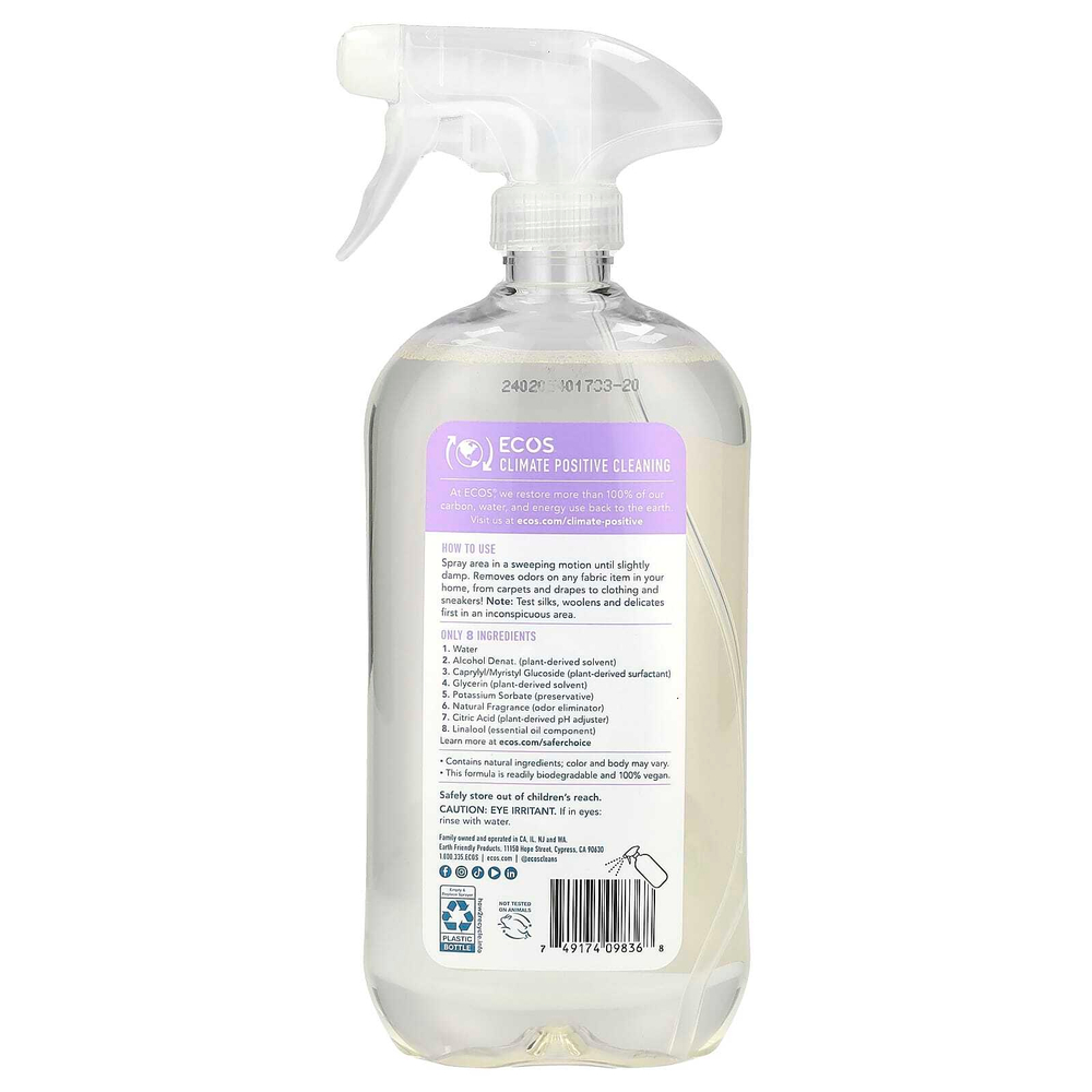 Earth Friendly Products, Ecos®, средство для устранения запаха из ткани, лаванда и ваниль, 591 мл (20 жидк. унц.)