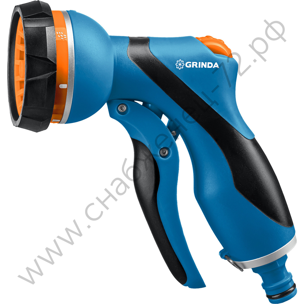 Поливочный пистолет GRINDA PROLine F-7 7 режимов, курок спереди, двухкомпонентный с регулятором напора