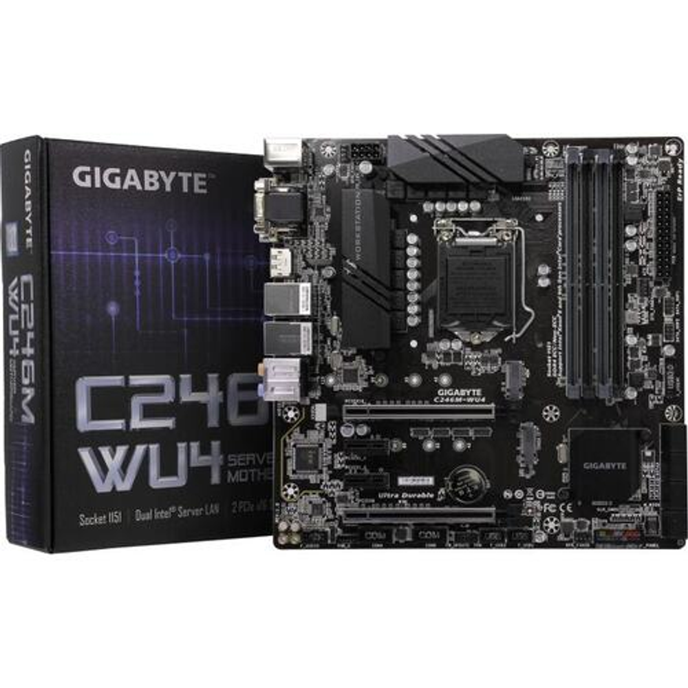 Серверная Мат. плата Lga1151 GIGABYTE C246M-WU4 (RTL) &lt;C246&gt; 2xPCI-E Dsub+DVI+DP 2xGbLAN SATA MicroATX 4DDR4
