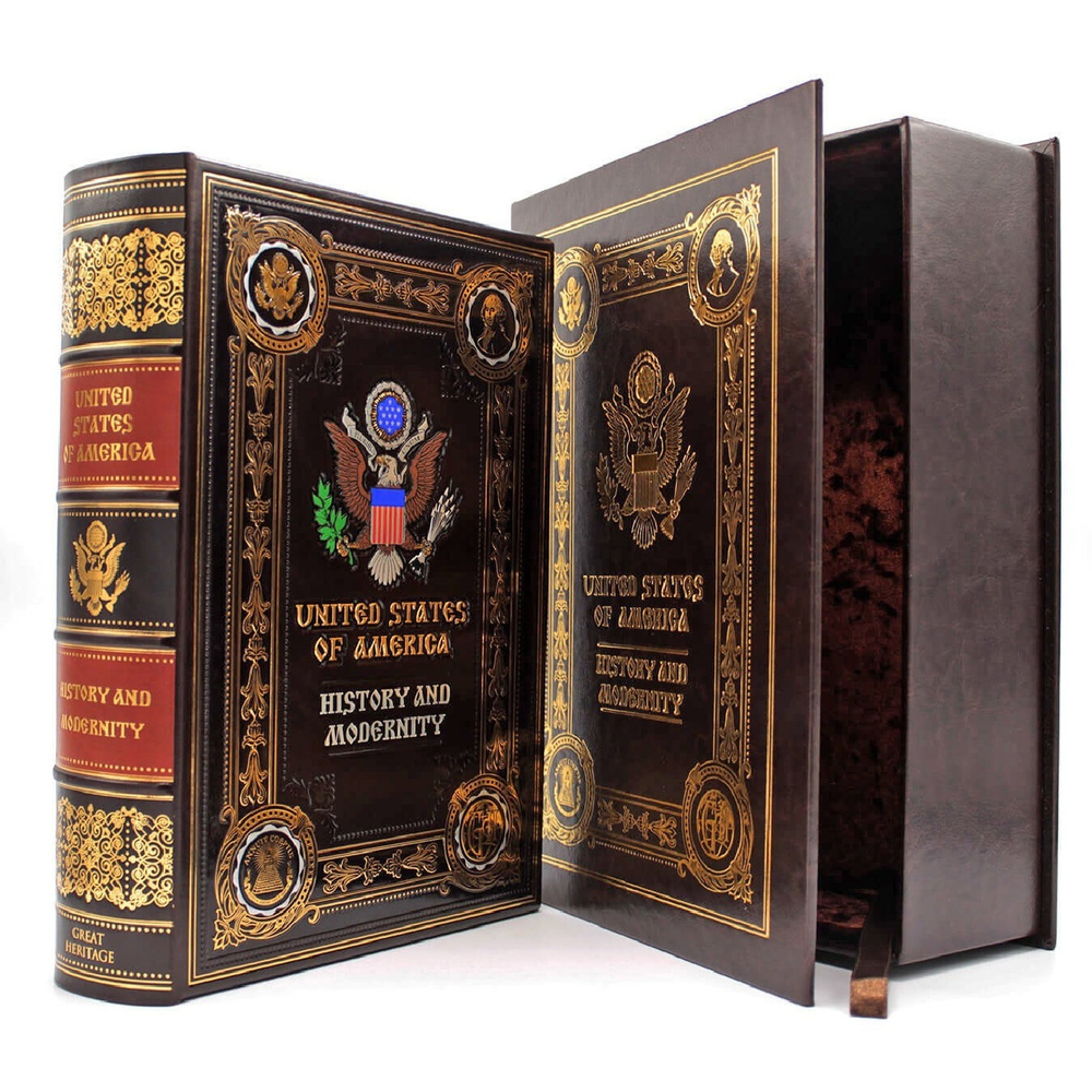 "United States of America. History and modernity" Книга в кожаной обложке на английском языке в коробе