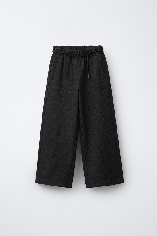ZARA БРЮКИ WIDE LEG В ЕЛОЧКУ, АНТРАЦИТОВО-СЕРЫЙ