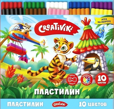Пластилин классический 10 цветов., 150 гр, со стеком (Creativiki)