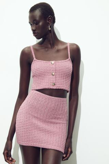 ZARA КРОП-ТОП ИЗ ЭЛАСТИЧНОЙ ТКАНИ, РОЗОВЫЙ С МЕЛАНЖЕВЫМ ЭФФЕКТОМ