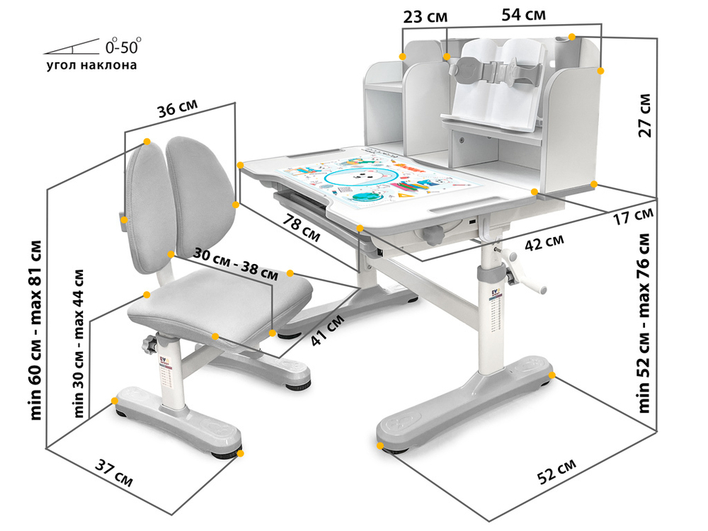 Комплект растущей детской мебели Mealux EVO Panda BD-28 парта + стул + надстройка + подставка + выдвижной ящик + стаканчики + накладка