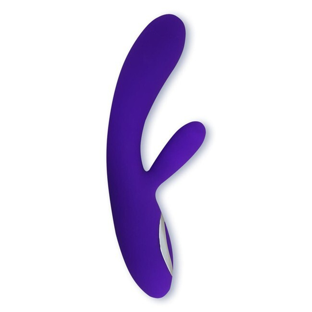 Изогнутый вибростимулятор Alpha с клиторальным отростком с функцией нагрева (10 режимов) (Цвет: фиолетовый)
