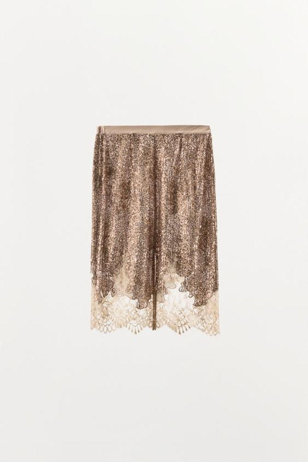 ZARA ЮБКА С ПАЙЕТКАМИ И КРУЖЕВОМ, МЕДНЫЙ