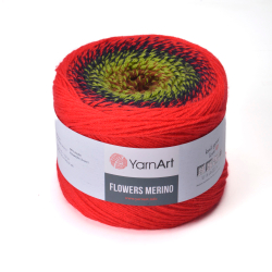 Фловерс Мерино (Flowers Merino) пряжа YarnArt 25%шерсть 75%акрил 1x225г/590м (563 красно-зелено-коричневый)