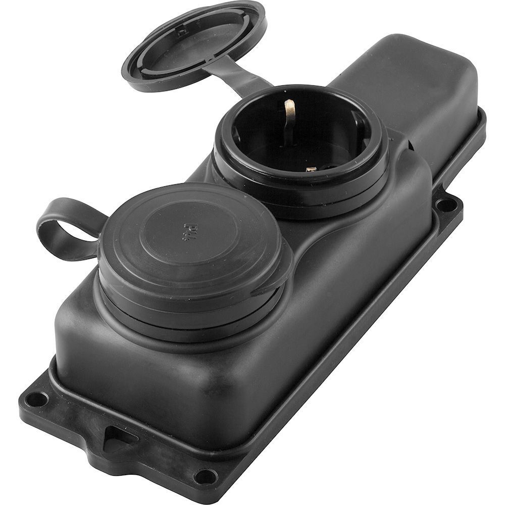 Розетка переносная 2-местная c/з STEKKER, RST16-22-44, 250В, 16А, IP44, черный 32738