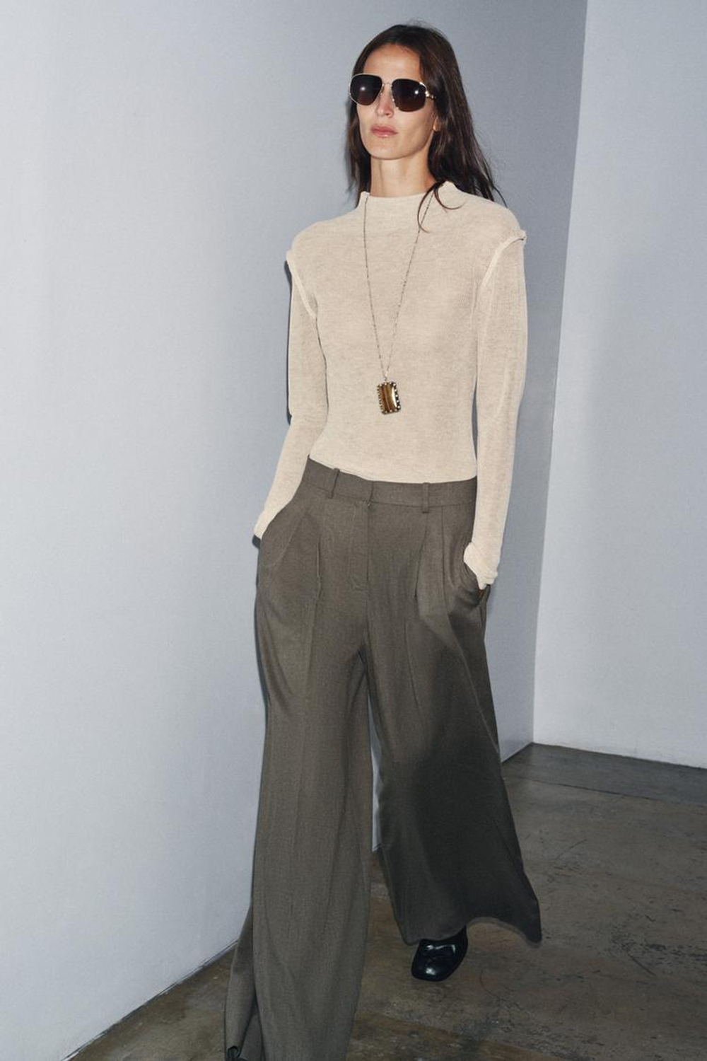 ZARA ТРИКОТАЖНЫЙ СВИТЕР С ВОРОТНИКОМ «ПЕРКИНС», ПЕСОЧНЫЙ