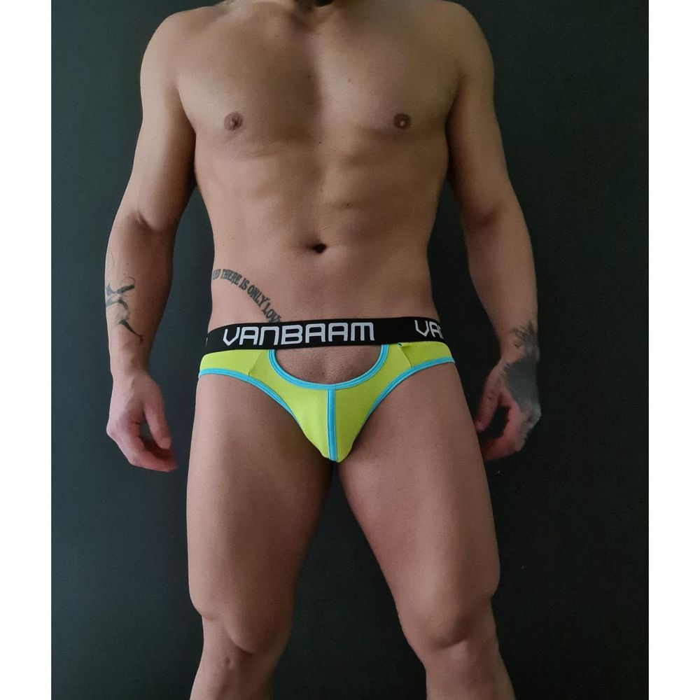 Мужские трусы слипы салатовые с вырезами Van Baam 48130