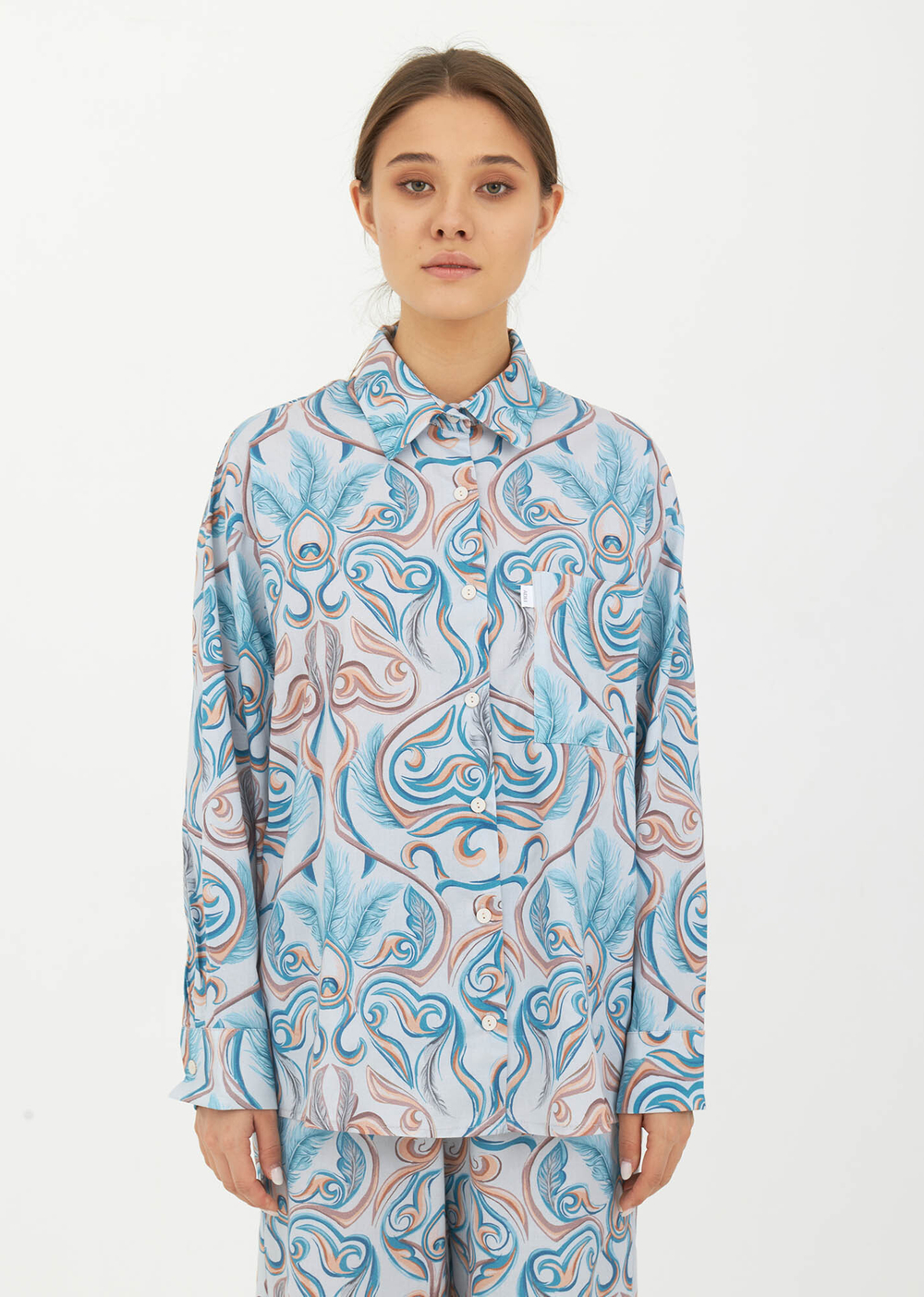 Пижама (брюки-рубашка) принт 225-01, р XL