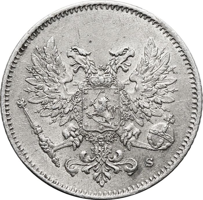 25 пенни (pennia) 1917 S (монета для Финляндии) XF