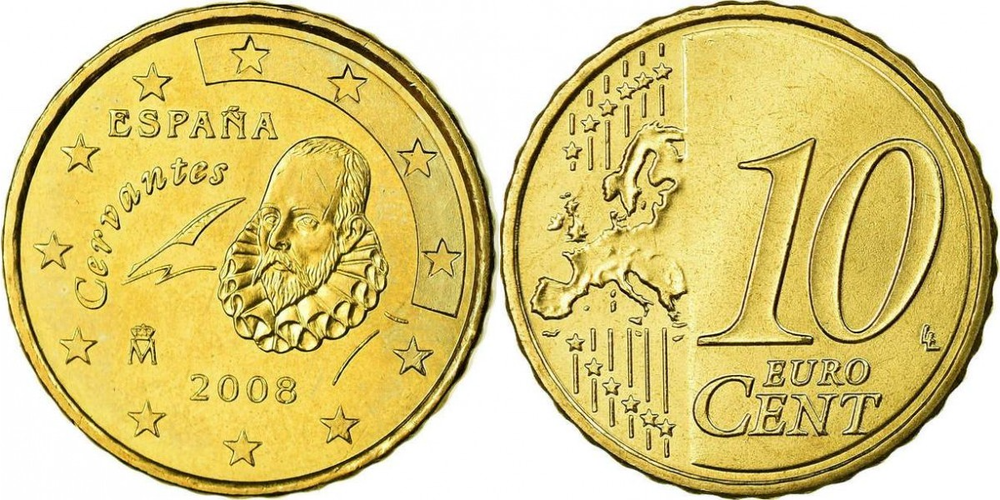Испания 10 евроцентов, 2007-2009 XF