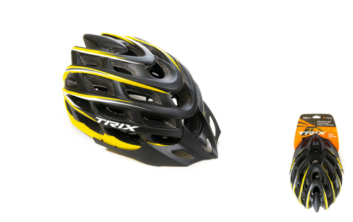 Шлем вело TRIX, кросс-кантри, 35 отверстий, регулировка обхвата, размер: L 59-60см, In Mold, желто-черный, матовый