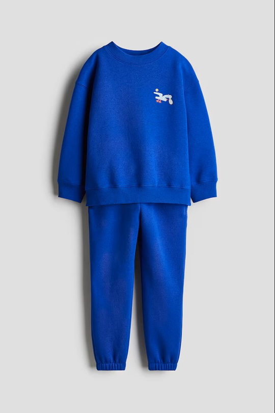 H&M Комплект из брюк-джоггеров и толстовки с принтом, синий