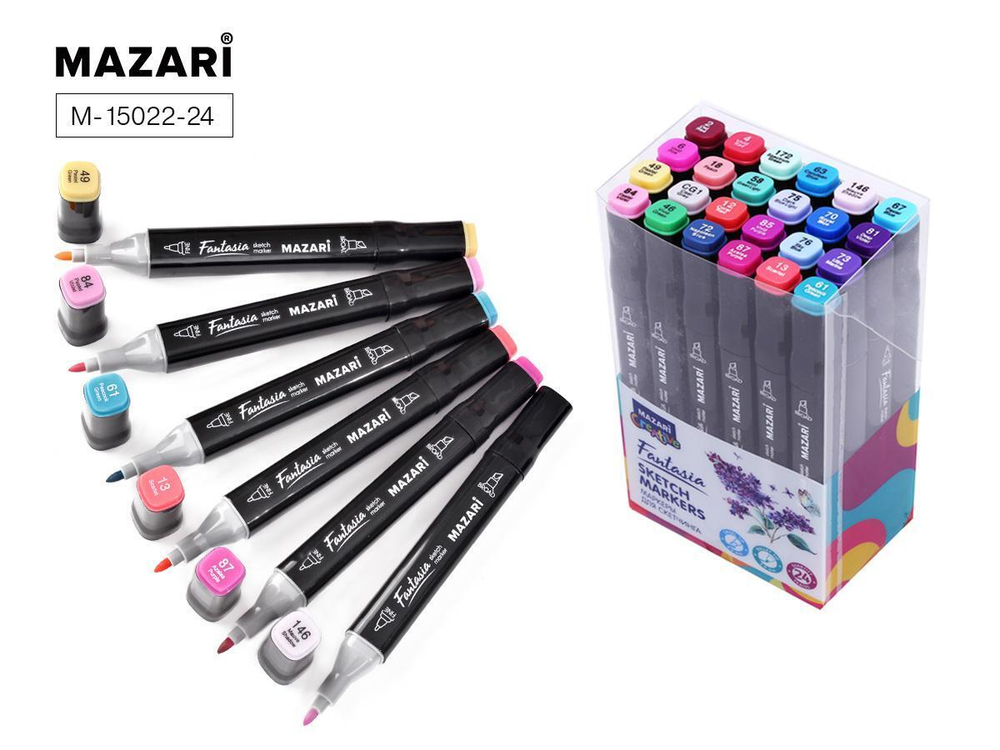 Набор маркеров для скетчинга двусторонние,24цв, Flowers colors FANTASIA(Mazari)