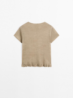 Massimo Dutti Футболка из 100% льна с волнистой кромкой по низу, дымчатый
