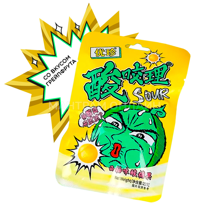 Конфеты кислые Ujane Food Sour Bites вкус грейпфрут 22 г