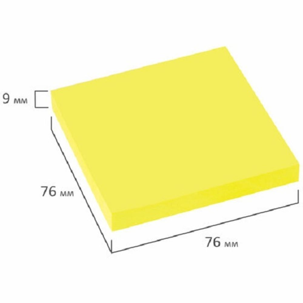 Блок бумаги для записи самоклеящийся 76*76мм, 100л, неоновый желтый, Staff