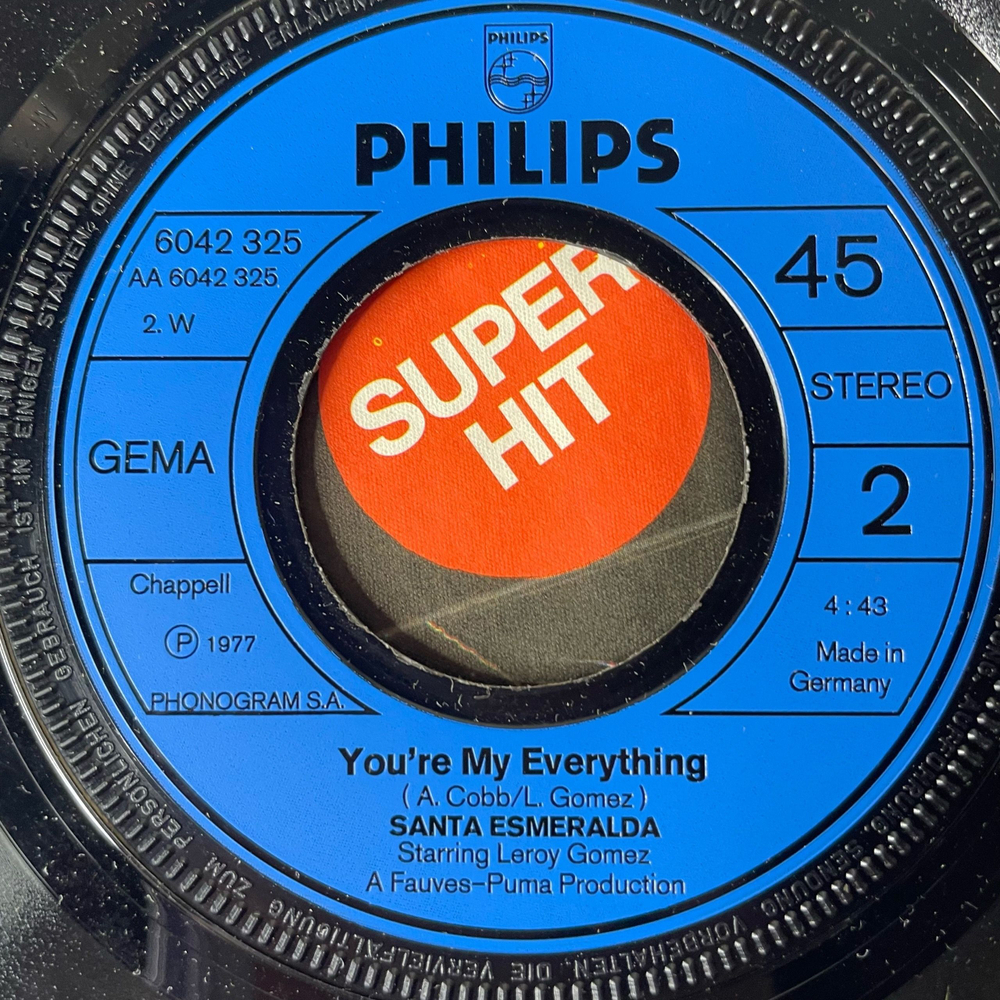 Винтажная виниловая пластинка 7 дюймов (маленькая пластинка) Santa Esmeralda Starring Leroy Gomez, Don't Let Me Be Misunderstood and Esmeralda Suite (Germany 1977)