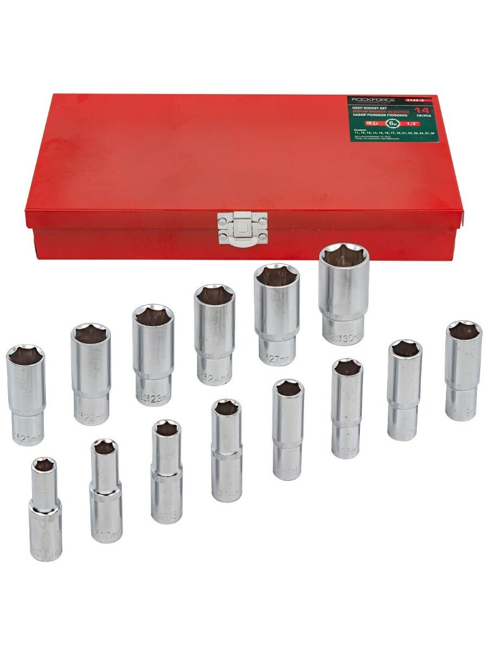 Набор головок глубоких 14пр. 1/2''в мет.кейсе RockForce RF-4143-5