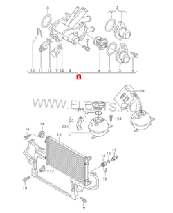 Корпус термостата в сборе / термостат с датчиком / Audi / Volkswagen / Skoda / RVLT-06A121111A