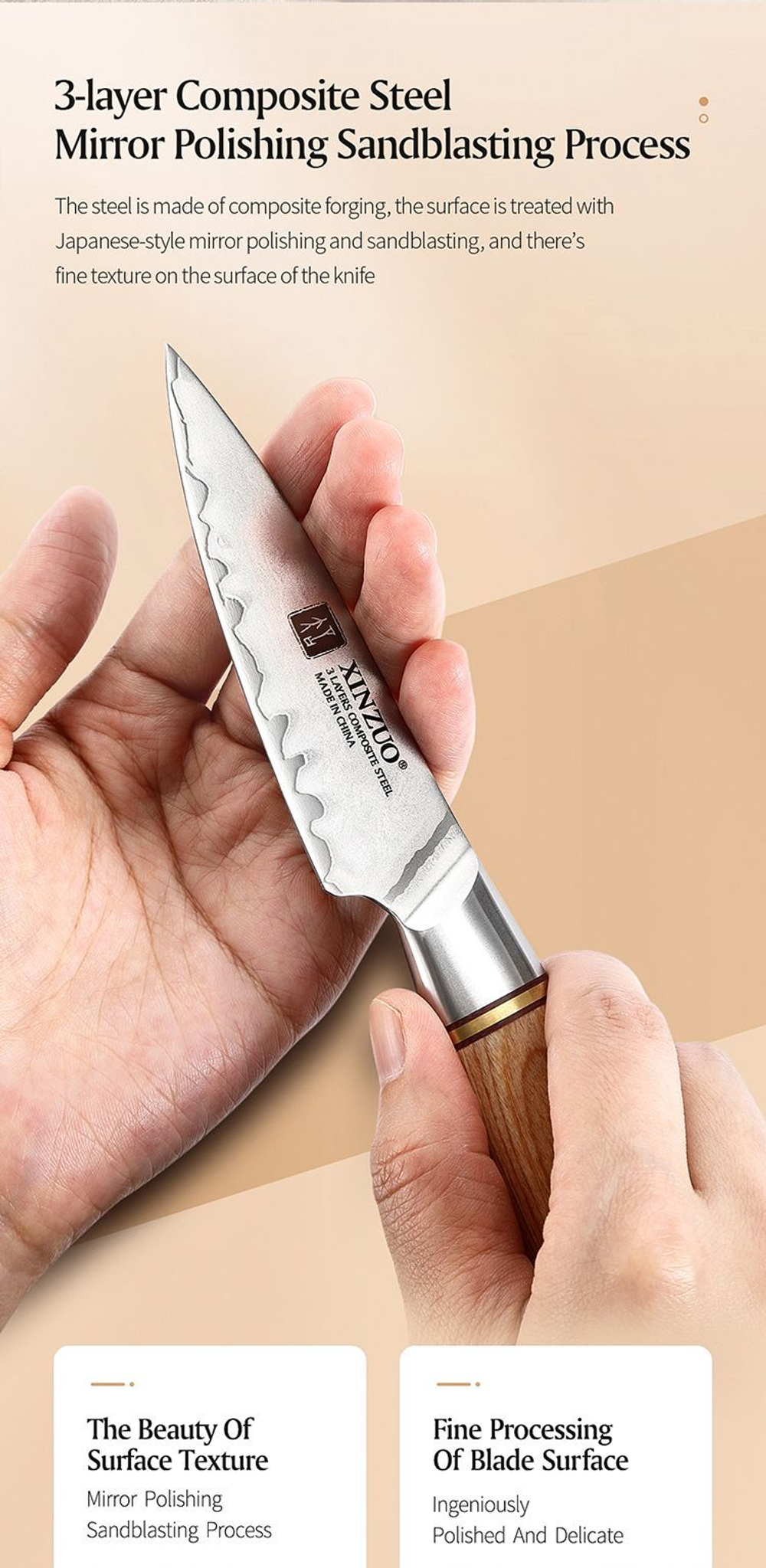 Кухонный нож Xinzuo B37S Paring нож 3,5 дюйма клинок 3 Layers Composite рукоять дерево pakka, длина лезвия 9,2 см