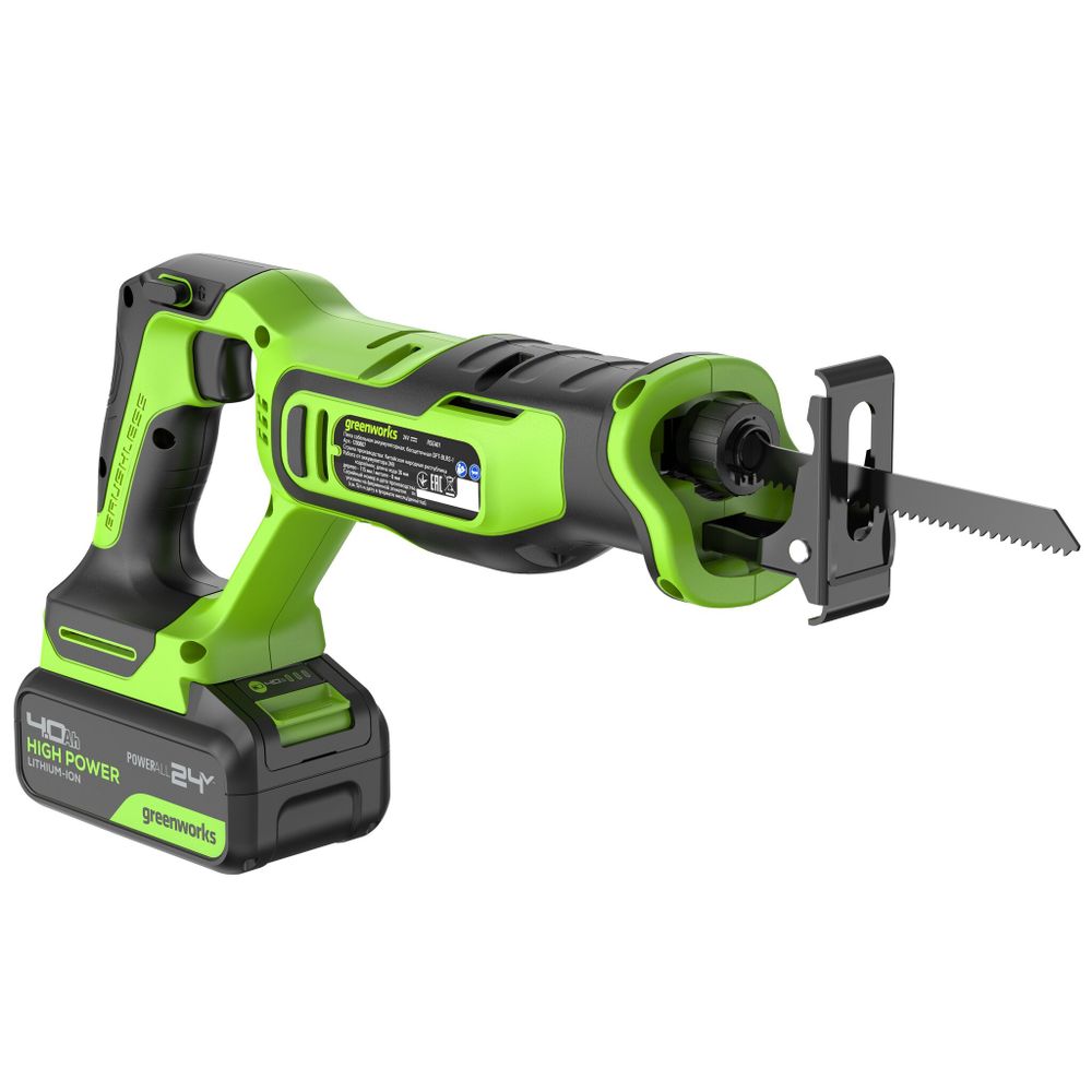Пила сабельная акк. Greenworks GPT-BLRS-1, 24V, б/щет, 0-3000/мин, рез 115 мм дер.,1х4Ач,ЗУ,кор (1200607CUB)